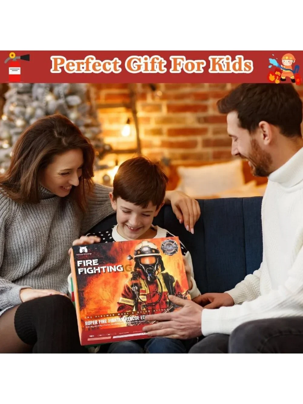 Kids Firefighter Costume with Toy Accessories | Toddler Dress Up Outfit 2-7